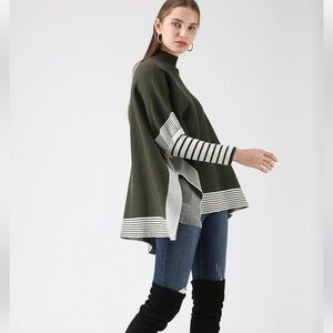 ChicWish olive green oversized cape sweater